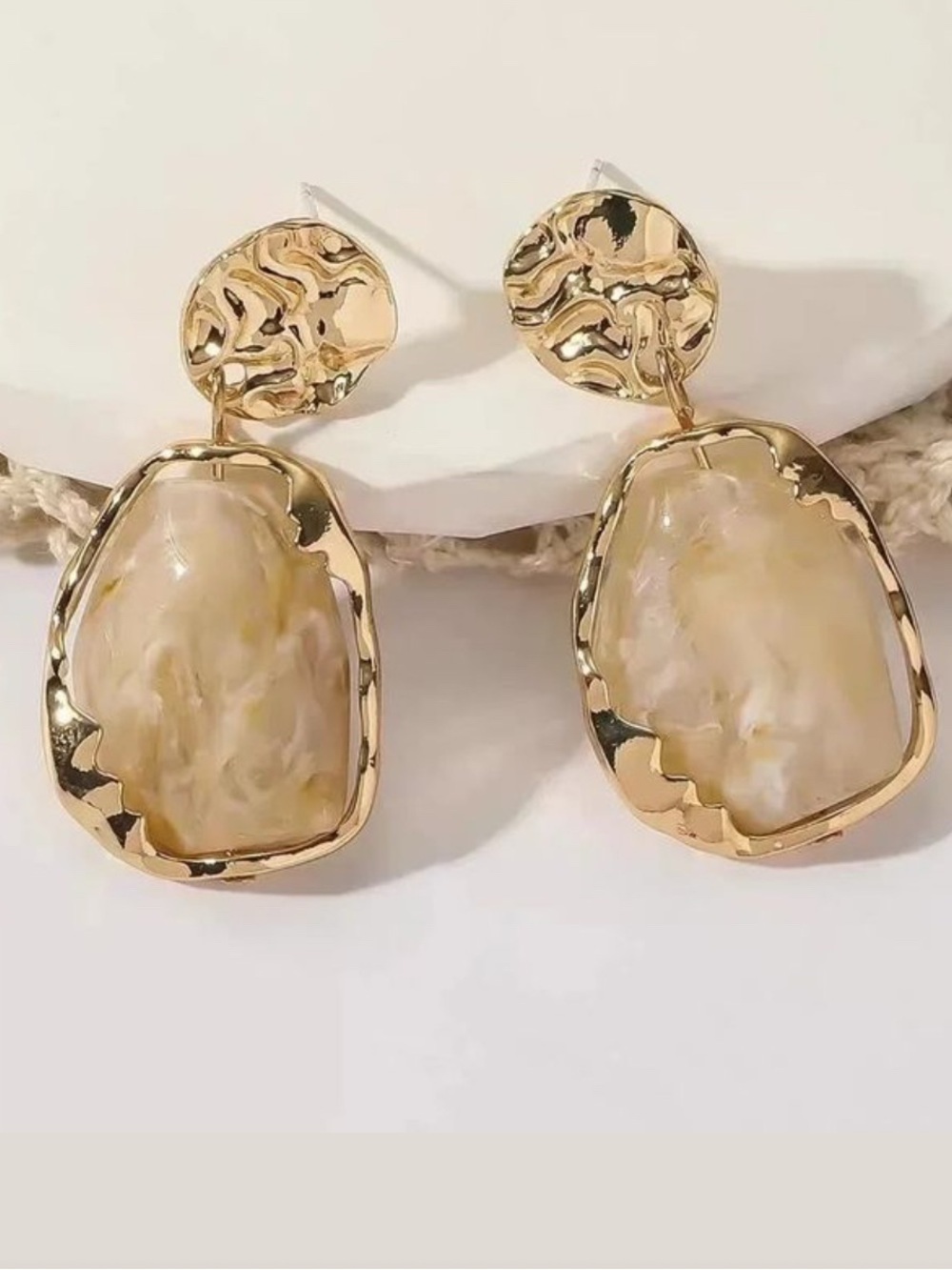 Zara Gold Tone Cream Marble Drop Earrings